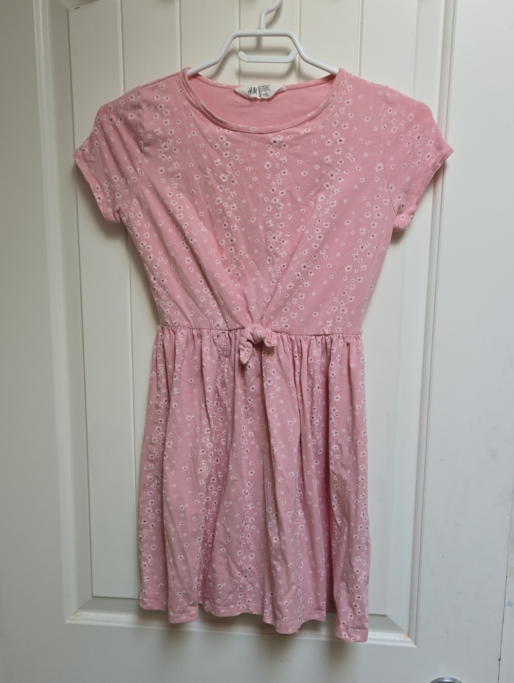 H&M Kids Cptton Light Pink Floral Daisies Tie-Waist Casual Dress 8-10 Years